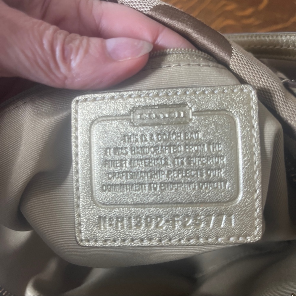 Coach Beige and Gold Signature Stripe Tote - Picture 8 of 11